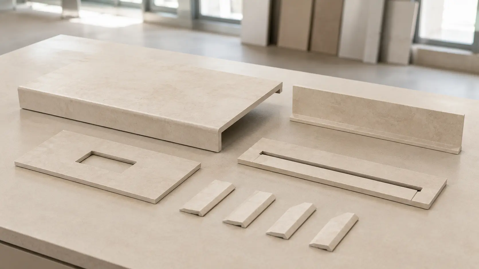 Wizualizacja gotowych prefabrykowanych elementów z gresu i spieku ceramicznego