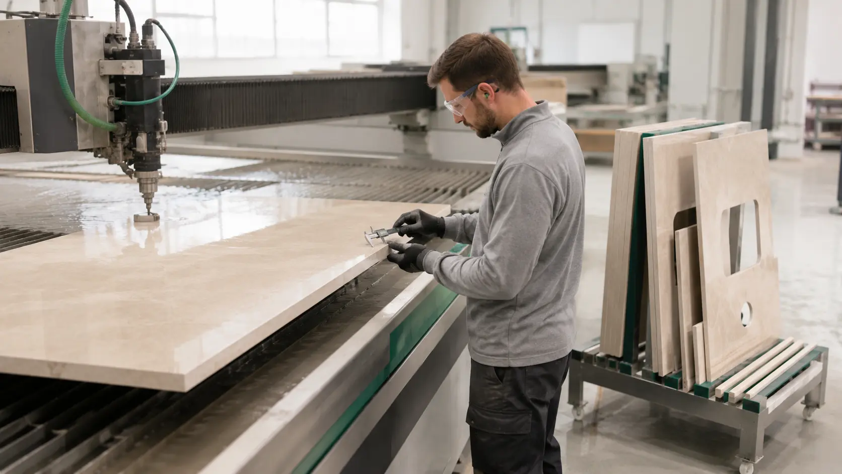 Wizualizacja cięcia Water Jet wielkoformatowej płyty gresowej